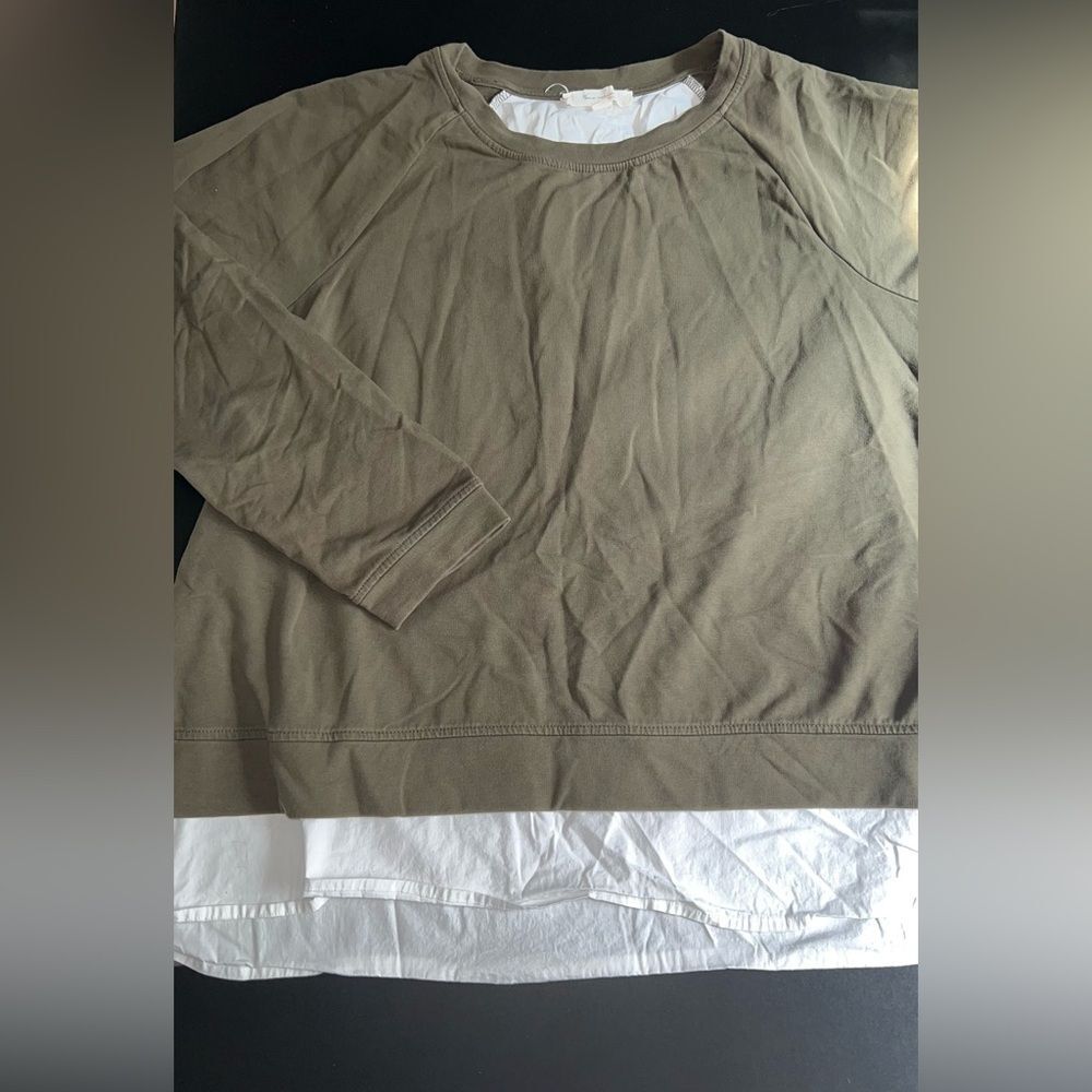 Two By Vince Camuto Green & White Underlined Sweatshirt Top Size Large EUC